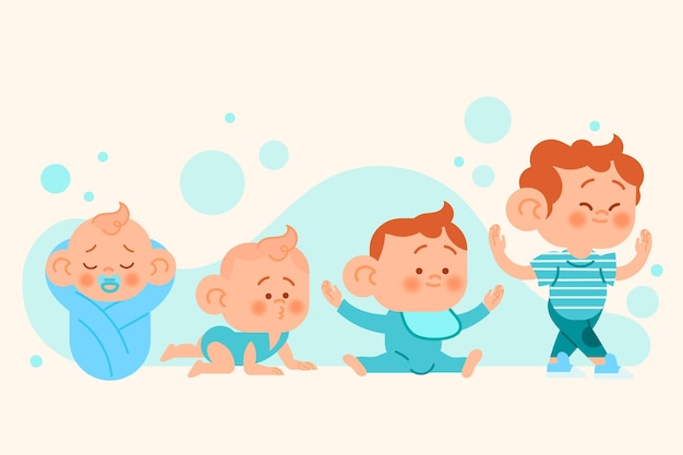 Vector flat stages of a baby boy illustration