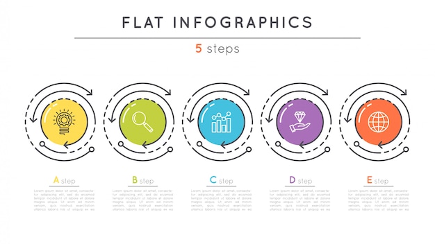 Modello di infografica timeline di passaggi piatti.