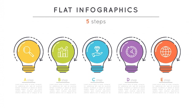 플랫 단계 타임 라인 Infographic 템플릿입니다.