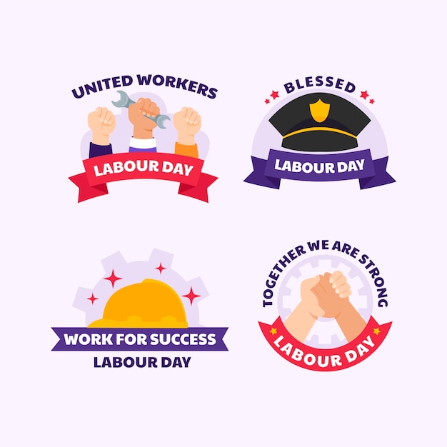 Flat sticker collection for labour day with slogan