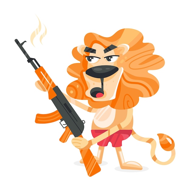 Flat sticker of lion gun