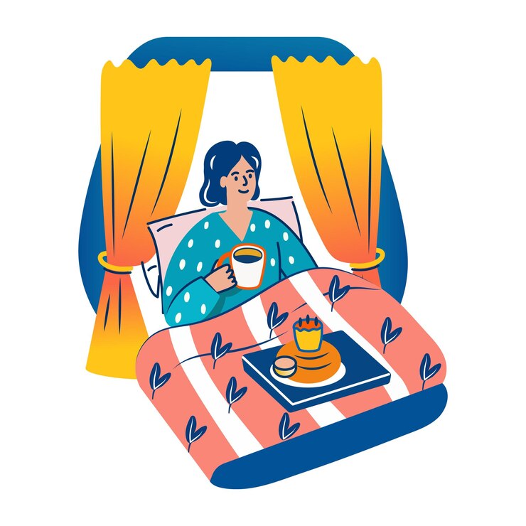 Vector a flat sticker of a mom resting in bed