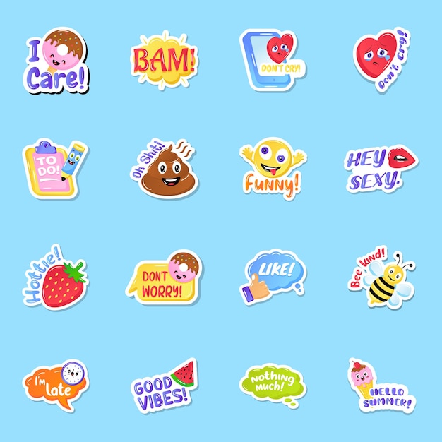 Flat sticker set in editable style