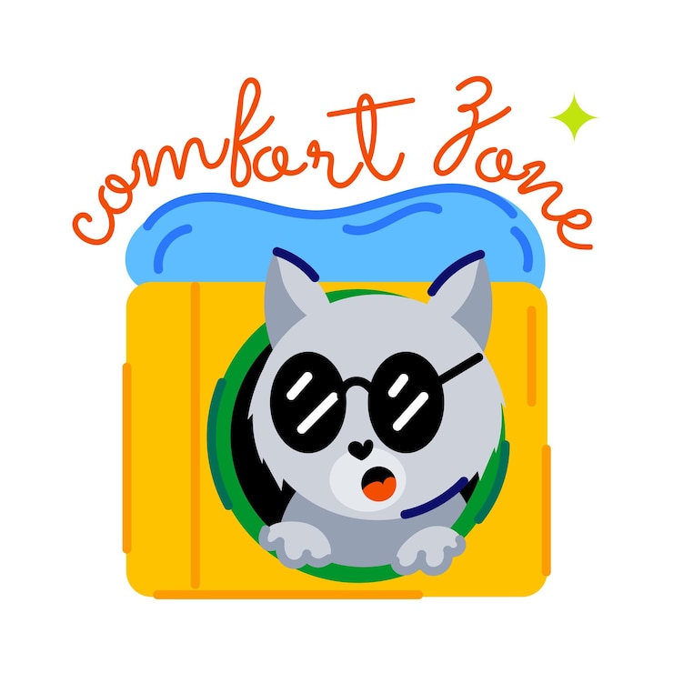 Vector flat sticker showing cat comfort zone