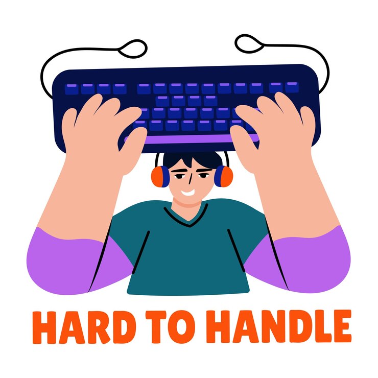 Vector flat sticker showing a person using gaming keyboard