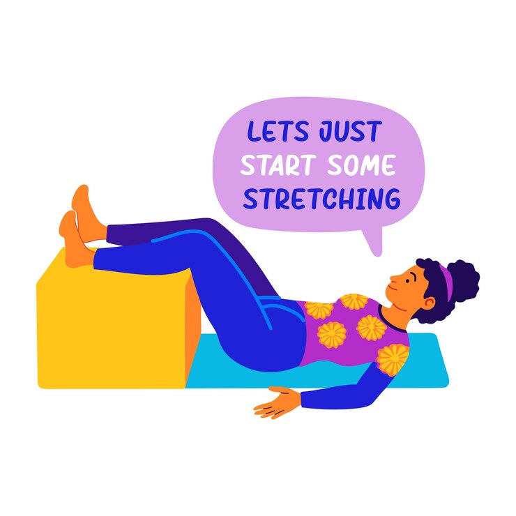 Vector a flat sticker of a woman doing stretching exercise