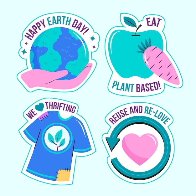 Vector flat stickers collection for earth day celebration