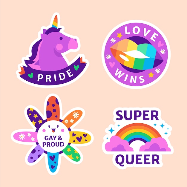 Vector flat stickers collection for pride month celebrations