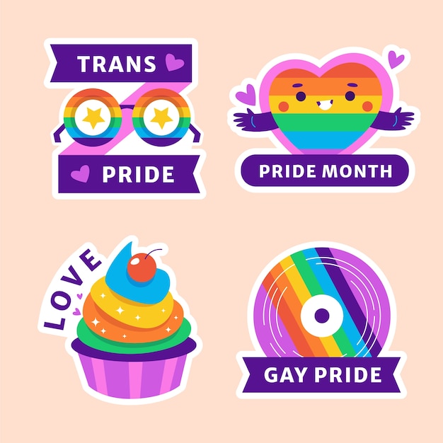 Vector flat stickers collection for pride month celebrations