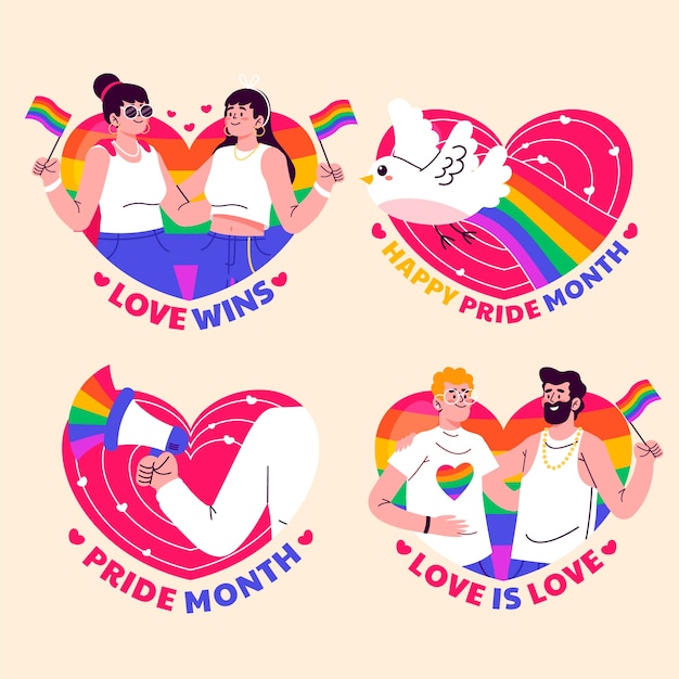 Vector flat stickers collection for pride month celebrations