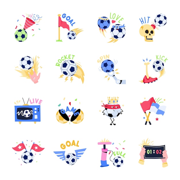 Flat Stickers of Football Game