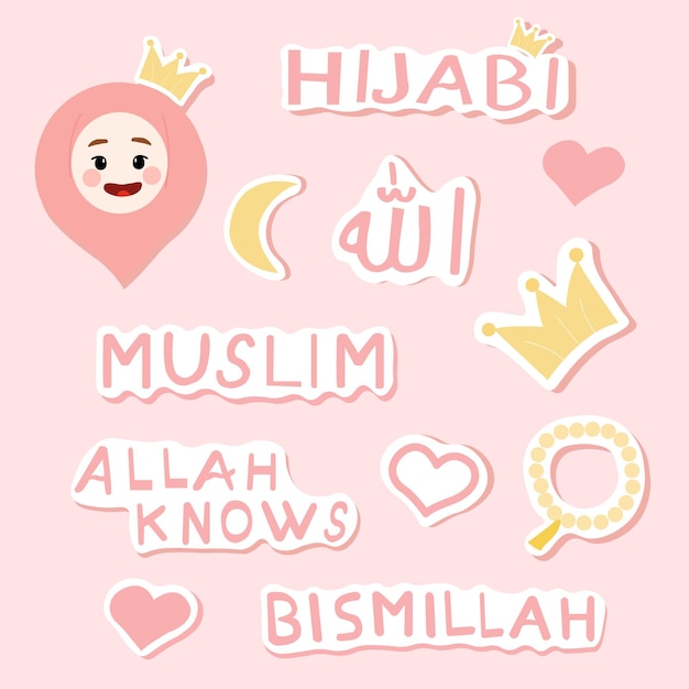 Flat stickers for muslim hijabi girls print and gifts Islamic stickers set for girls and women