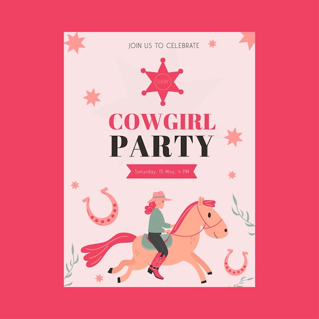 Vector flat stijl wild west cowgirl feest uitnodiging