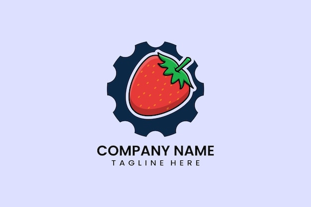 Flat strawberry gear mechanical engineering logo