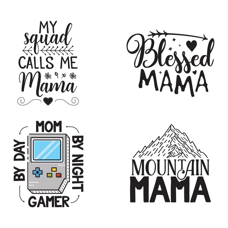 Flat style banners with quotes about mom with pictures