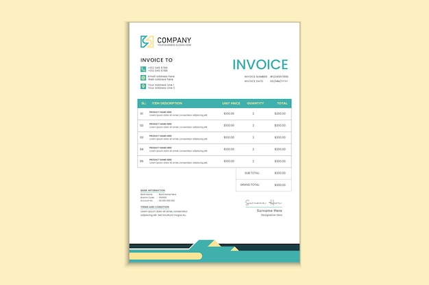 Flat style blue and yellow invoice template