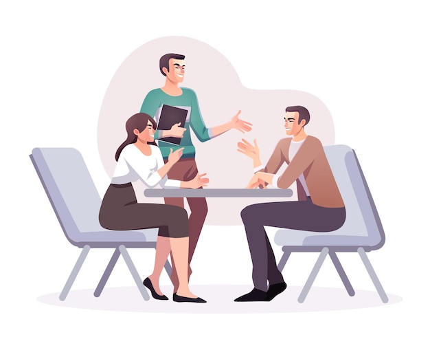 flat style business people characters in workplace male and female persons in office room