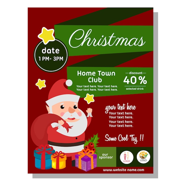 Flat style christmas poster with happy santa