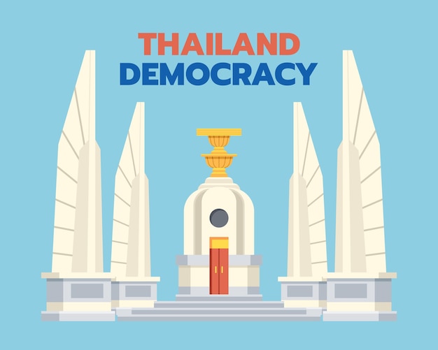 Vettore illustrazione del fumetto del monumento alla democrazia in stile piatto della thailandia