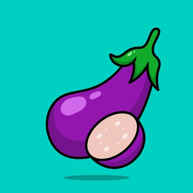 Flat style eggplant vegetable cartoon vector icon illustration food