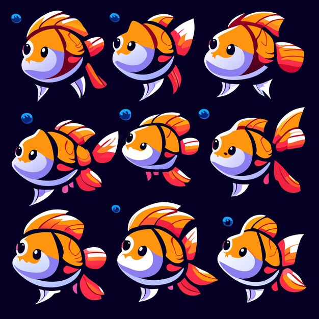 Vector flat style fishy friends artwork