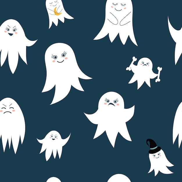 Flat style ghosts seamless pattern vector