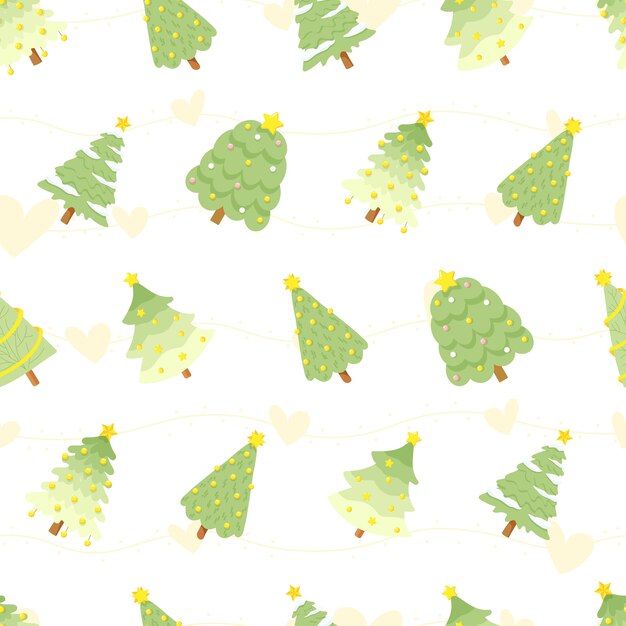 Flat style green Christmas tree seamless pattern