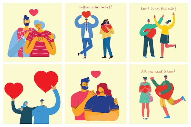 Flat style of happy couples in love