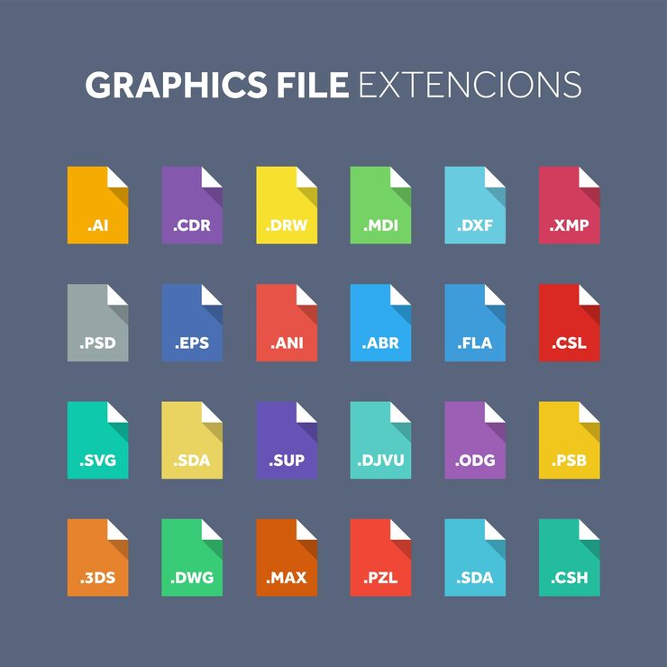 Vector flat style icon set source code programming file type extension document format pictogram web and multimedia computer technology