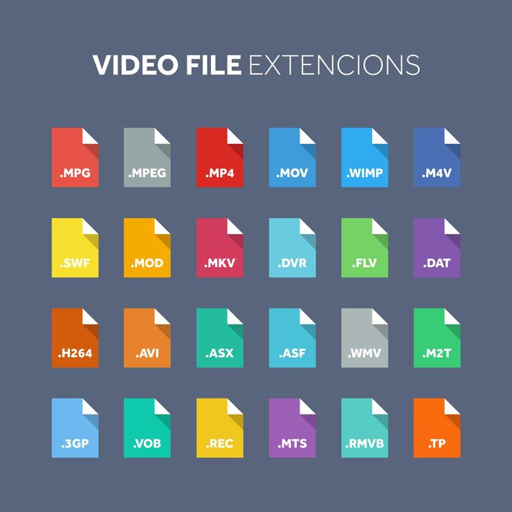 Vector flat style icon set source code programming file type extension document format pictogram web and multimedia computer technology