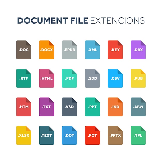 ベクトル フラット スタイル アイコン セット システム ファイル タイプ エクステンション ドキュメント フォーマット ピクトグラム ウェブおよびマルチメディア コンピュータ 技術