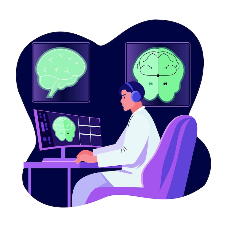 Vector a flat style illustration of a brain scientist