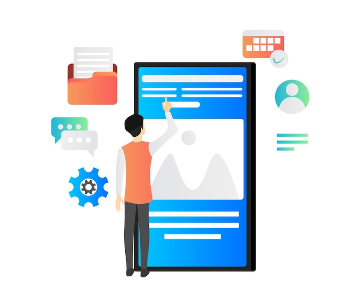Vector flat style illustration browsing with smartphone