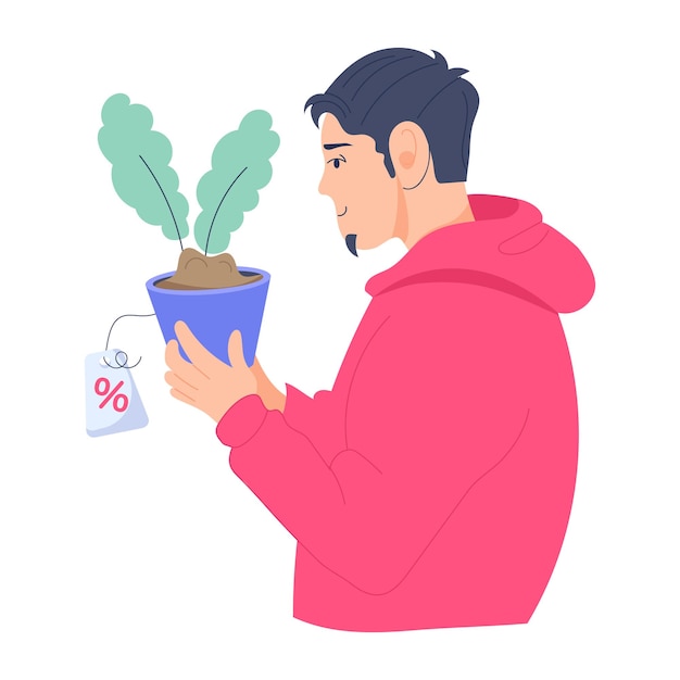 Vector flat style illustration depicting plant sale