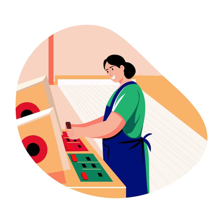 Vector flat style illustration of a female factory worker