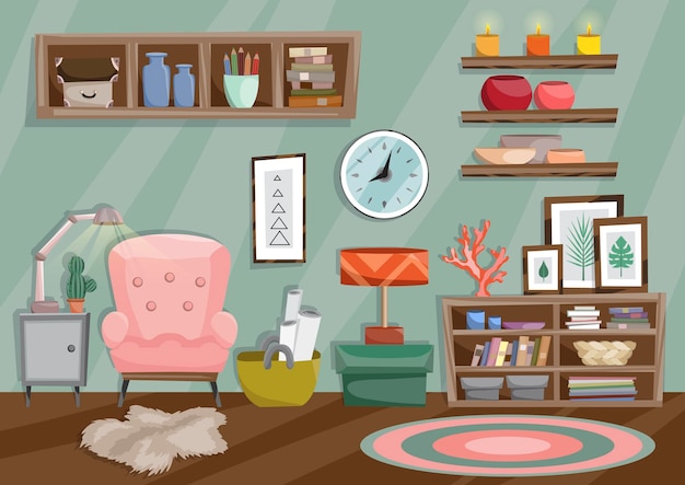 Flat style illustration of living room