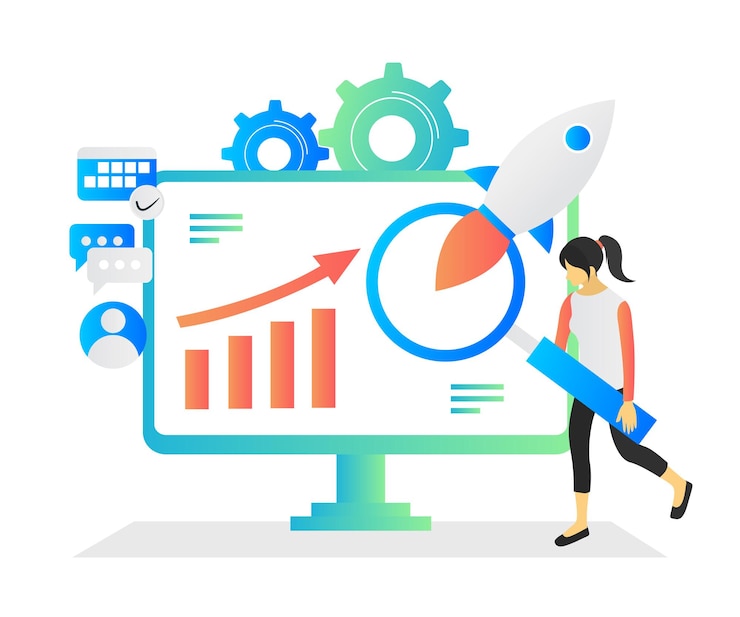 Vector flat style illustration of search engine seo and business marketing strategy