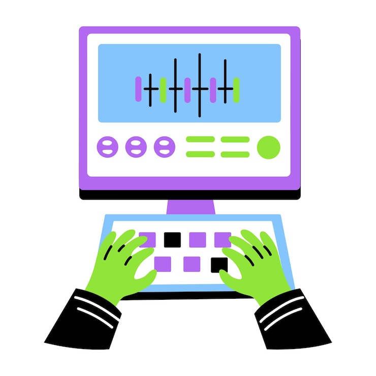 Vector a flat style illustration showing a person editing on screen
