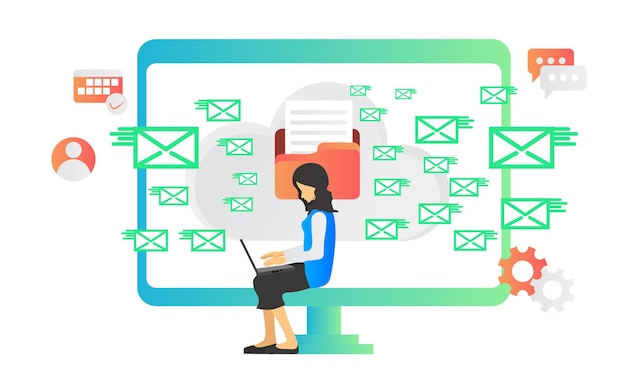 flat style illustration of viral content writer getting lots of emails