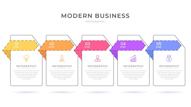 Modello di processo di infografica stile piano design grafico dell'organigramma con testo modificabile