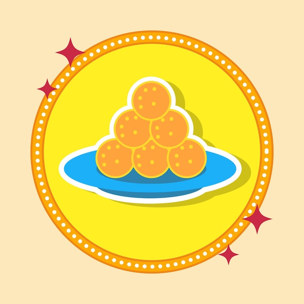 Flat Style Laddu Sweets Ball Plate Icon Or Symbol In Sticker Style