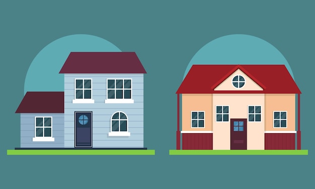 Vector flat style modern detailed colorful cottage houses buildings vector illustration