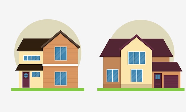 Vector flat style modern detailed colorful cottage houses buildings vector illustration