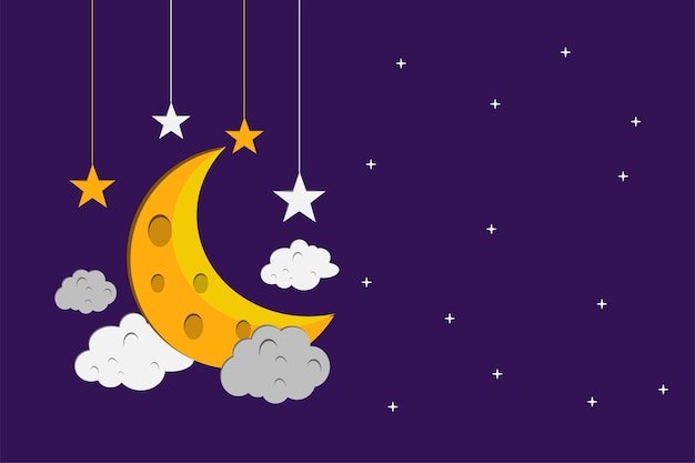 Flat style moon stars and clouds background design