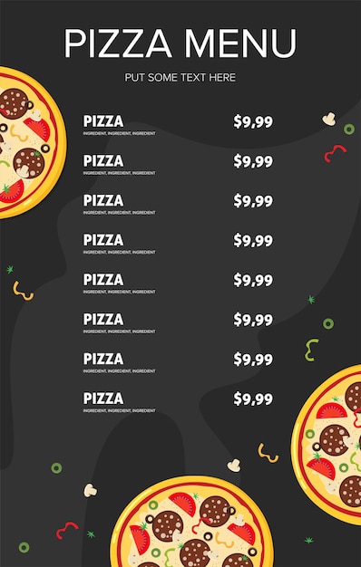 Vector flat style pizza card menu vector illustration