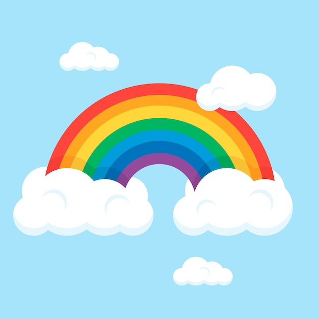 Vector flat style rainbow with clouds