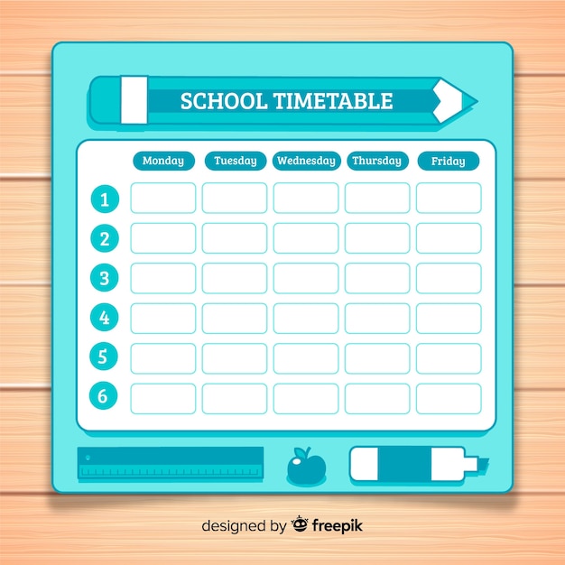 Flat style school timetable template