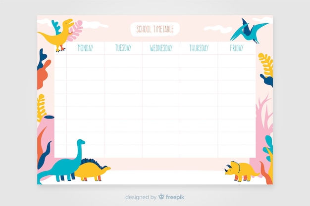 Vector flat style school timetable template