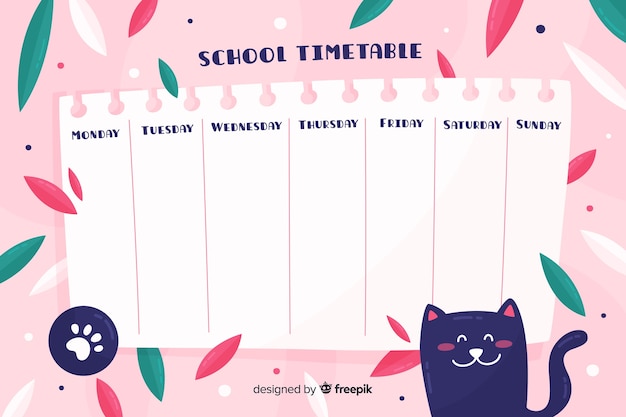 Vector flat style school timetable template