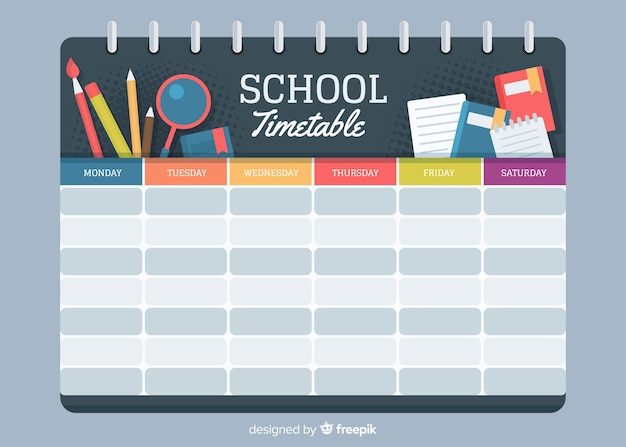 Vector flat style school timetable template